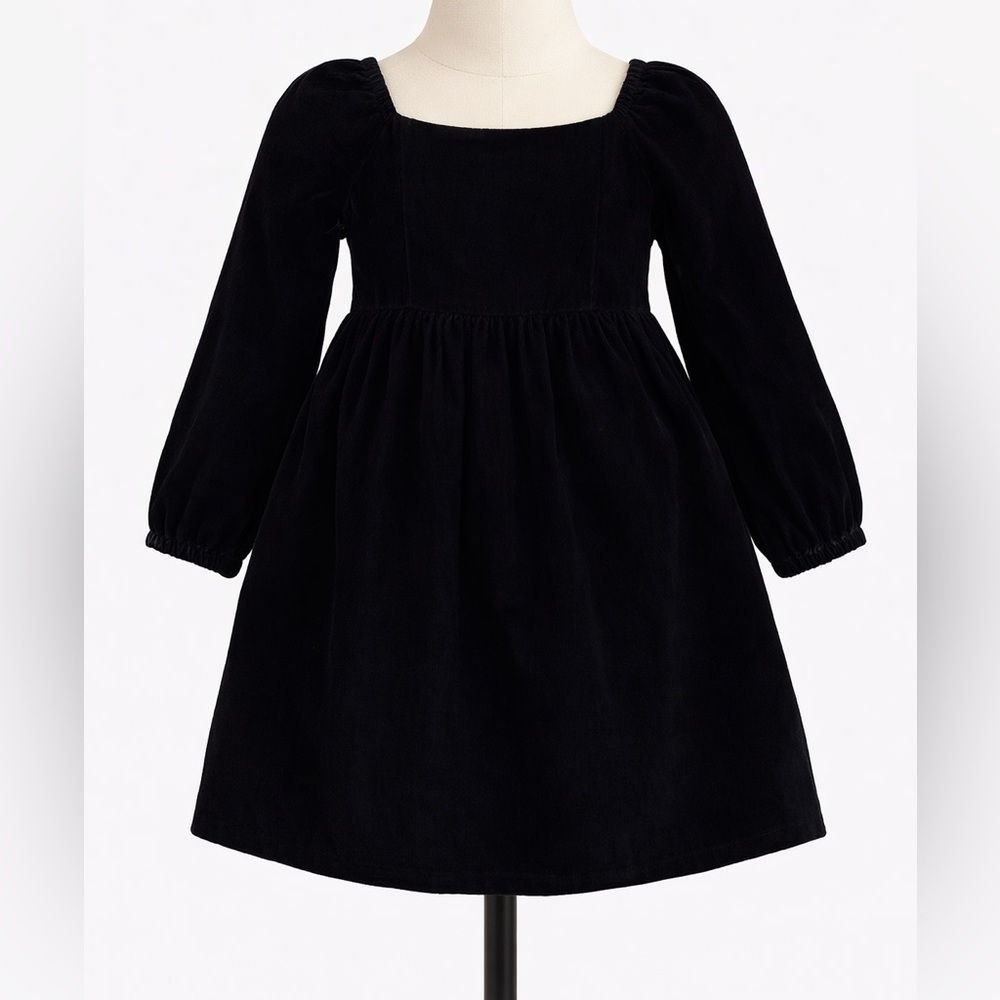 Girls' Black Long-Sleeve Velvet Dress